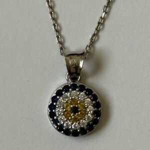 🧿925 Silver evil eye necklace cz stones
